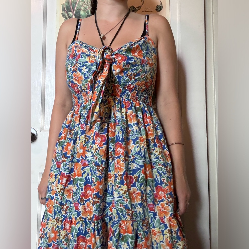 Floral Blue and Orange Maxi Dress